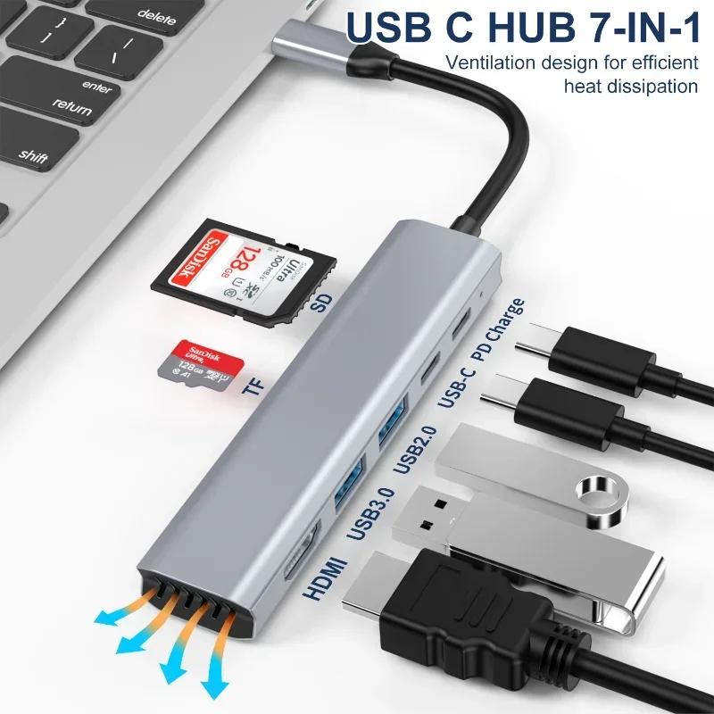 USB  4K HD  TYPE-C-HD 7-in-1 USB-C-HD  4K Ʈ Ȯ, MaBook Pro Ar M2 M1, usb3.0 PD 